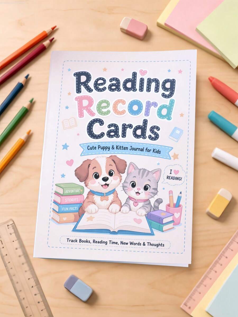 1pc Reading Record Notebook, Cat & Dog Cartoon Diary, Student Reading Notes Record Book, Early Education Enlightenment Notebook, Record New Things Learned, Teacher Classroom Reward Notebook, Daily Home, School, Classroom, Travel Use, Essential Notebook Stationery, Holiday New Year, Birthday Party Gift Choice - Multicolor - View 1