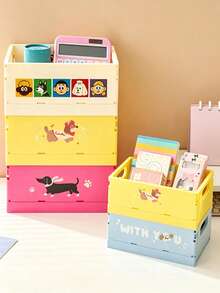 1pc Dopamine Rectangular Storage Basket, Side Handle Detail, Foldable And Stackable Design, Multi-Functional Desktop Storage Bin, Storage Cabinet, Women's Office Desk Decor, Home Decor And Accessories, Room Decor, Suitable For Study, Bedroom And Dorm - Multicolor - View 2