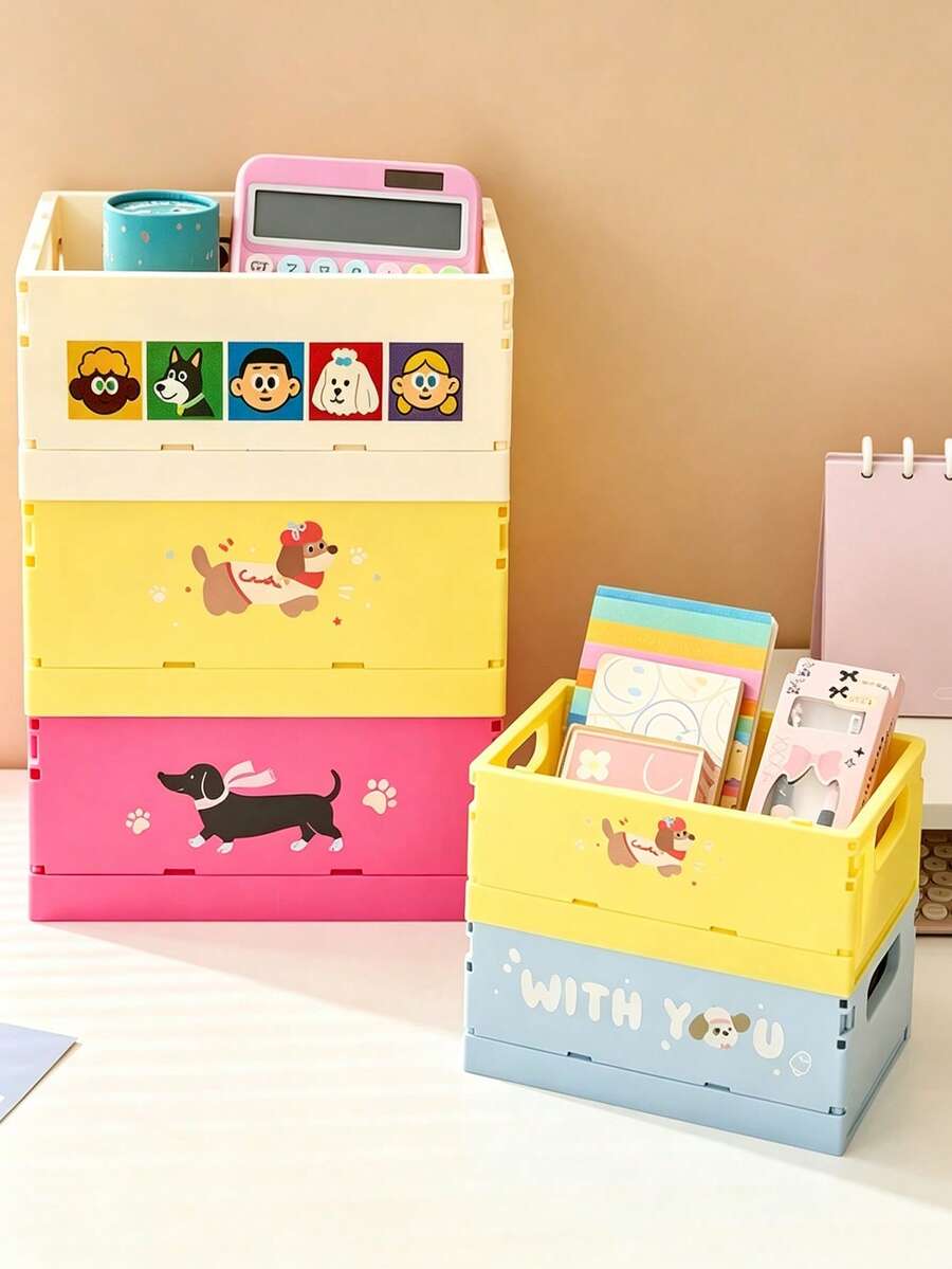 1pc Dopamine Rectangular Storage Basket, Side Handle Detail, Foldable And Stackable Design, Multi-Functional Desktop Storage Bin, Storage Cabinet, Women's Office Desk Decor, Home Decor And Accessories, Room Decor, Suitable For Study, Bedroom And Dorm