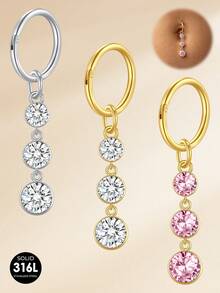 TOKRING 1pc Belly Button Rings 14G Gold Plated Clicker Belly Rings For Women,Dangle Cubic Zirconia Navel Piercing Stainless Steel Belly Piercing Jewelry - Buckle-style - View 2