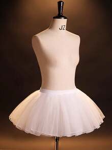 1pc White Girls Ballet Half Body Mesh Short Crinoline Tutu Skirt, For Dance Performance And Dress Matching - White - View 1