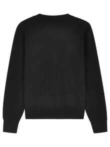 Knitted Cardigan Sweater Autumn/Winter Round Neck Solid Color Top - Black - View 6
