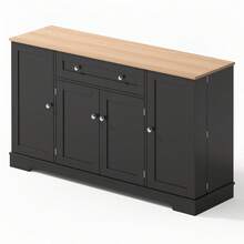 Multifunctional Kitchen Sideboard - 138 Cabinet With Drawer, Shelf & Adjustable Shelves - Modern Design With Tip-Over, Kitchen, Living Room & Bedroom - Black + MDF - View 6