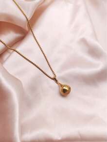 1pc Minimalist Stainless Steel Gold-Plated Polished Shiny Water Drop Pendant Necklace, Unisex, Suitable For Daily Wear, Holiday Wear, Holiday Gift - Yellow Gold - View 5