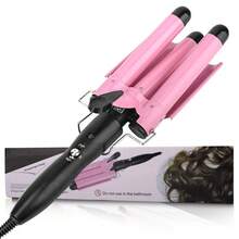 PinkSings Catokan Rambut Mini 13mm/25mm, Tongkat Pengeriting Gelombang 3-Barrel Kecil, Desain Tegangan Ganda, Cocok Untuk Penggunaan di Rumah dan Perjalanan, Tiga Mikro-Barrel Keramik Menciptakan Gelombang Pantai Alami yang Rapi - Hot Pink - View 13
