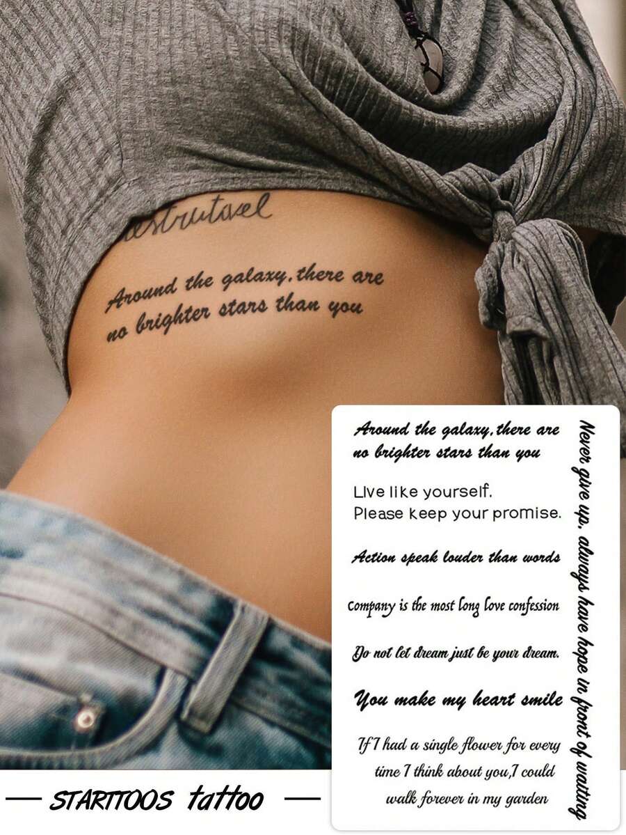 STARTTOOS 1pc Black Minimalist Artistic Inspirational Handwritten English Quote Pattern Party Gift Music Festival DIY Holiday Gift Temporary Waterproof Tattoo Sticker For Arm Waist Abdomen - Black - View 1