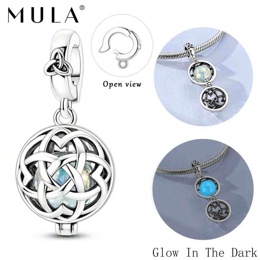1pc Silver-Plated Hollow Openable Glow-In-The-Dark Celtic Knot Pendant, Suitable For Bracelet Necklace DIY Jewelry Making, Unisex - Silver - View 1