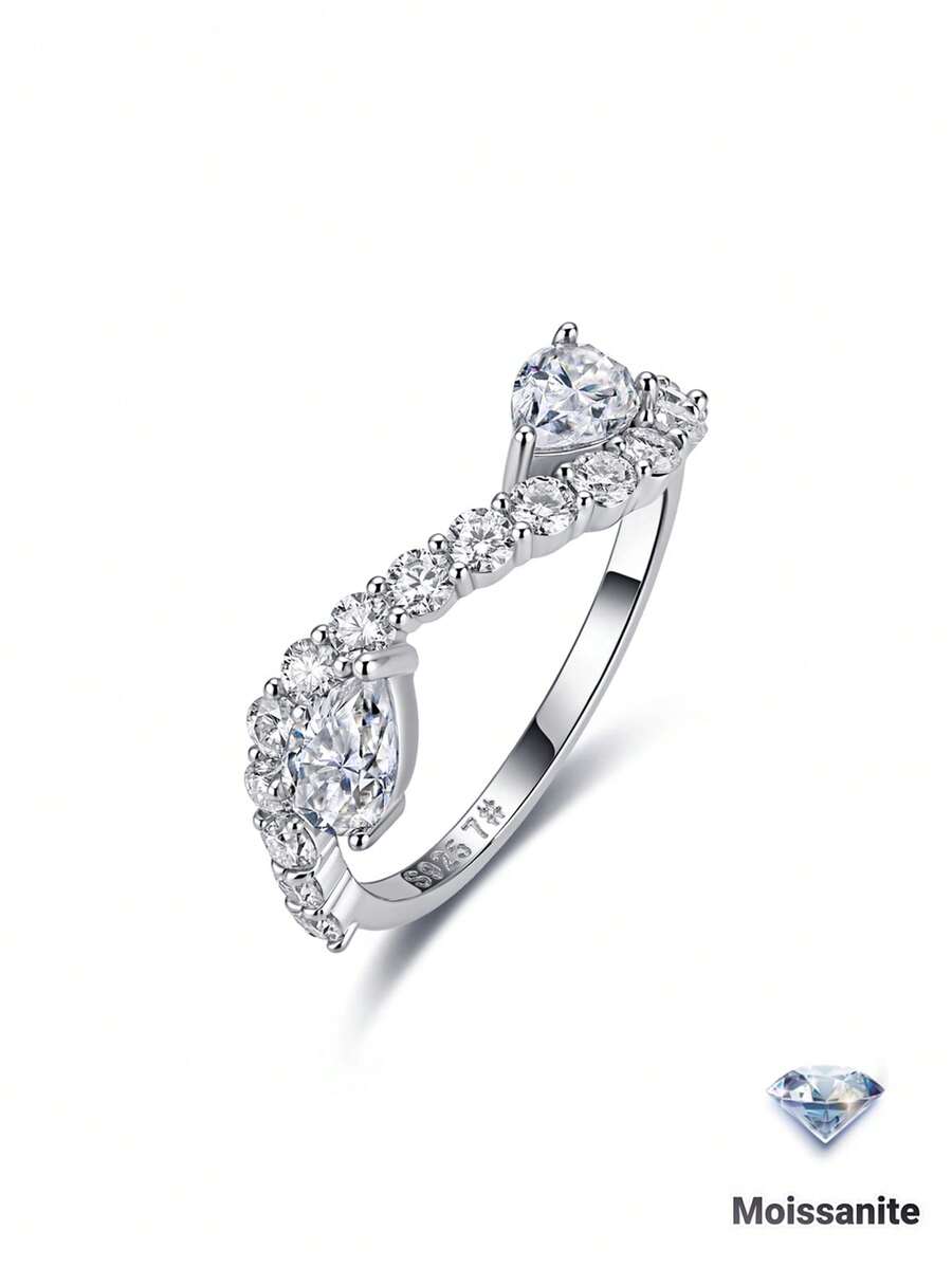 S925 Sterling Silver Moissanite Intertwined Twisted Arm Ring, Romantic Gift For Lover, Engagement And Confession