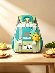 1pc Personalized Customized Backpack, Fashionable And Cute Panda Theme Print, Zipper Closure Nylon Material, Paired With 3D Fruit Charm, Adjustable Shoulder Straps, Hand-Carry, Suitable For School, Commuting, Shopping, Daily Use. Birthday Gift. - Multicolor - View 5