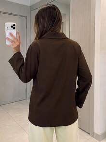 Women's Fashionable Coffee Color Asymmetric Diagonal Button Shirt, Loose Fit Vintage Commute Preppy Style Daily Top For Spring And Autumn - Brown - View 2