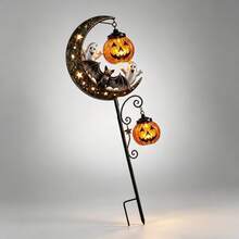 2D Acrylic Halloween Garden Stakes Decor, Bat, Ghost, Pumpkin, Moon Shapes, Outdoor Yard Lawn Ground Stakes Decoration, Vintage Crescent Moon Ornament, Spooky Entrance Sculpture, Halloween Party Yard Decoration, Halloween Patio Decoration, For Decorative Use Only, No Lights - A - View 2
