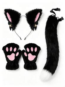 Set 3 Buah Bando Telinga Kucing Bulu dan Bando Telinga Kucing Ekor Rubah, Aksesoris Harian untuk Halloween, Natal, dan Festival Lainnya - MultiWarna - View 6