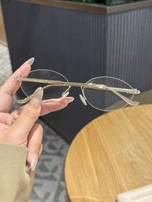 1pc Women's Metal Rimless Oval Transparent Glasses, Gold Vintage Blue Light Glasses, High Intelligence Sexy Female Accessory, Suitable For Daily Life, Office Commute, Phone Computer, School, Autumn Winter Accessories - A - View 5
