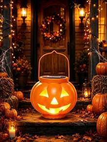 1PC Halloween Solar Iron‑Craft Pumpkin Lantern, Hanging LED Ambient Light, Weather‑Resistant Outdoor Decor Lamp For Garden Yard Patio Porch, Holiday & Theme Party Ornament - Multicolor - View 7