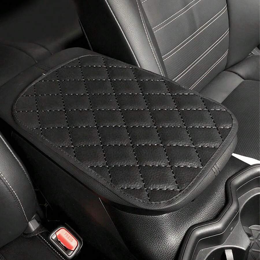 1pc Car Armrest Pad, Center Console Protector, Center Armrest Storage Pad, Fashion Design, Elegant Texture, Sturdy Stitching, Breathable Perforated, Suitable For Most Car Models - Black - View 1