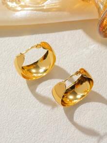2 buah Anting Baja Tahan Karat Lengkung Busur, Anting Bentuk Geometris Berlapis Emas yang Modis dan Personal, Tahan Air & Tidak Pudar, Cocok untuk Pemakaian Harian Wanita - Emas - View 5