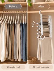 Multi-Layer Pants Rack - Space-Saving Foldable Design, Helps Efficiently Organize Your Closet; Suitable For Jeans, Leggings And Casual Pants Plastic Multi-Layer Pants Rack; Features Non-Marking Anti-Slip Storage Function, Easy To Assemble; Ideal Choice For Holiday Preparation And Seasonal Wardrobe Organization; - Multicolor - View 6