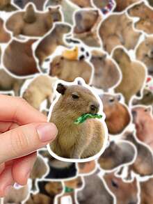 50pcs Capybara Stickers Decorative Decals For Planner Diary Scrapbook Journal Phone Case Guitar Luggage Skateboard Water Cup Envelope Greeting Card Seal - Multicolor - View 3
