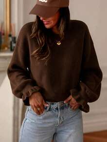 MORI Musim Gugur Musim Dingin Y2K Sweater Rajut Cokelat Kasual Elegan Wanita Lengan Ruffle Atasan Pullover untuk Pesta Liburan Konser - kopi - View 3