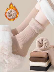 3 Pairs Plush Winter Boot Socks, Coffee, White And Black, Thick Warm Floor Socks, Suitable For Autumn And Winter - Multicolor - View 8