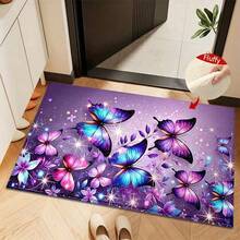 1pc Blue & Purple Butterflies Print Design Microfiber Bath Rug,Non‑Slip Soft Bathroom Mat,Water‑Absorbent Doormat,Machine Washable,Low Pile,TPR Backing,Knit Fabric,ForBedroom,Kitchen,Entryway Indoor Use,Accessories & Home Decor,Perfect New House Gift - A - View 4