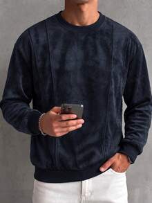 Men's Crew Neck Pullover Sweatshirt, Vintage American Loose Casual Sweatshirt Spring Autumn, Fashion , Running Sports Men's Pullover Top - Black - View 2