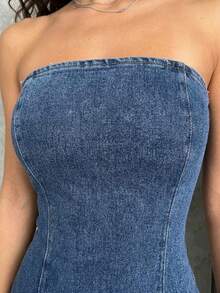 Women Denim Dresses - Medium Wash - View 11