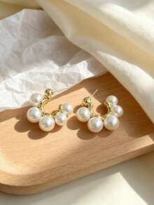 1 Pair Of Fashionable Personalities Faux Pearl Earrings Sweet And Minimalist Style Suitable For Women's Daily Commuting ﻿ ﻿ - Red - View 3