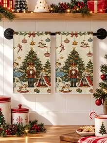 2pcs Vintage Nutcracker Ballet Dancer Christmas Hand Towels, Mouse King Rocking Horse Christmas Tree Print Kitchen Bathroom Towels, Winter Holiday Farmhouse Home Decor Gift - Multicolor - View 1
