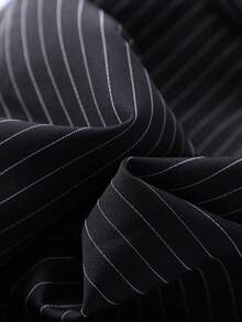 Elegant Commuter Daily Business Old Money Style Leather Striped High Cinched Waist Bodycon Midi Skirt Work Wear Women, Striped - Black - View 11