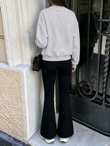Teen GirlCasual Letter Print Crew Neck Sweatshirt & Flare Pants 2-Piece Set, Autumn Winter Outfit, Campus Style, Homecoming Look - Light Grey - View 3