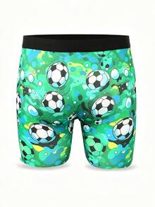 1pc Men's Boxer Briefs, Green Water Ripple Football Pattern, Soft And Comfortable, Suitable For Daily Wear Or As A Beautiful Gift For Boyfriend - Multicolor - View 3