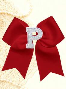 1pc Personalized A-Z Letter Bow Hair Clips For Little Girls, Red Ribbon Bow With Pearl Rhinestone Initial, Cute Daily Hairstyle Decorations - Red - View 35