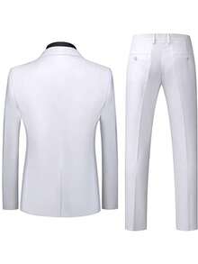 Men's 2-Piece Suit Set, Formal Suit Jacket + Trousers, Solid Color With Pockets, Suitable For Wedding, Party, Business, Deep Purple, XS-XXXL - White - View 2