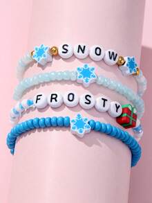 19Pcs Kids Christmas Snowflake Beaded Bracelet Set, Random Color, Holiday Party Favors & Gifts For Girls - Baby Blue - View 16