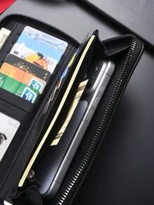 SHABILI Men's Long Wallet Zipper Coin Purse Multi-Card Slot Large Capacity Phone Clutch Bag Multi-Function Retro Wallet - Black - View 10