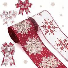 1/2 Roll 63mm X 5 Yards Christmas Snowflake Wired Ribbon, Christmas Wreath Bow Making Ribbon, Winter Burlap Craft Decorative Ribbon, Red And White Color, Suitable For Gift Wrapping And Handmade Crafts - Multicolor - View 9