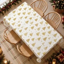 1pc Christmas Minimalist Gold Christmas Tree Pattern Tablecloth, Stain-Resistant Dining Table Decor Cloth, Suitable For Kitchen, Dining Table, Coffee Table, TV Cabinet, Entryway, Party Holiday Decoration, Home Decor, Christmas Gathering - Multicolor - View 2