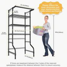 Estanterías para Lavadora y Secadora,Organizador de Almacenamiento de Lavandería,3 Niveles de Altura Ajustable Estante de Ahorro de Espacio de Baño y lavanderías (Negro, 77 x 30 x 197 cm) - Negro - Ver 5