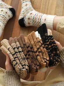1/3/5 Pairs Men's Mid-Calf Thickened Thermal Lined Socks, Sweat-Absorbent Japanese Retro Style, Warm Long Socks For Autumn/Winter - Multicolor - View 3