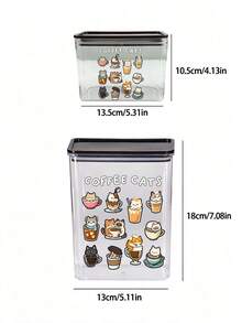 Cute Cup Cat And "Coffee Cats" Letter Pattern Coffee Storage Box, Sealed Plastic Food Jar, Large Capacity, Dustproof And Moisture-Proof, Kitchen Countertop Coffee Area Storage Box, Decoration, Kitchen Countertop Storage, Coffee Enthusiast Gift - Multicolor - View 10