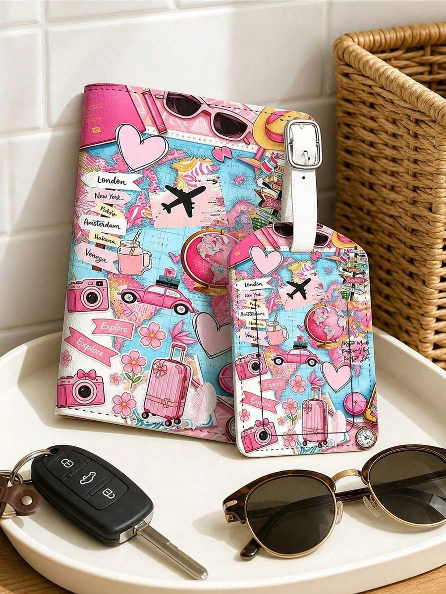 Passport Holder, Luggage Tag, Creative Illustration, Multiple Card Slots And Compartments, Cute Passport Case, Travel Accessories - Multicolor - View 1