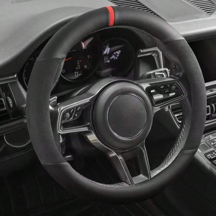 1 buah Sarung Setir Mobil Berbentuk O dengan Jahitan Patchwork Serat Karbon dan Suede - A - View 1