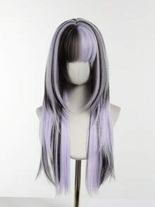 24 Inch Long Synthetic Straight Hair Wig, Multi-Color Natural Style, With Bangs Design, Suitable For Daily Wear, Party, Makeup, Ball, Providing Natural And Long-Lasting Wig Gift For Women, Halloween , Cosplay And Fashion - Multicolor - View 4