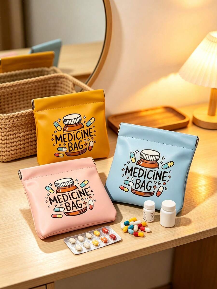 Cartoon Pill Pattern Portable Medicine Bag, Travel Mini First Aid Kit, Home Camping Travel Small Emergency Medicine Storage Pouch - Multicolor - View 1