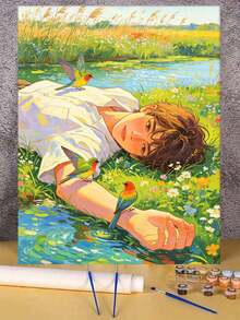 1 Set Bird In The Boy'S Hand DIY Digital Oil Painting Kit, Artistic Oil Painting Set, Suitable For Adult Beginners, Bedroom Decor And Art Wall Decoration, Holiday Gifts. - Sets - View 2