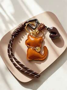 Cute Leather Cat Bag Charm Keychain, Cat Pendant With Chocolate Charm And Braided Rope Tassel, Bag Charm, Car Interior Charm, Car Keychain. Sweet Coffee Tone Bag Accessory Gift, Suitable For Women And Girls, Gift For Women, Birthday, Holiday Gift. - Multicolor - View 16