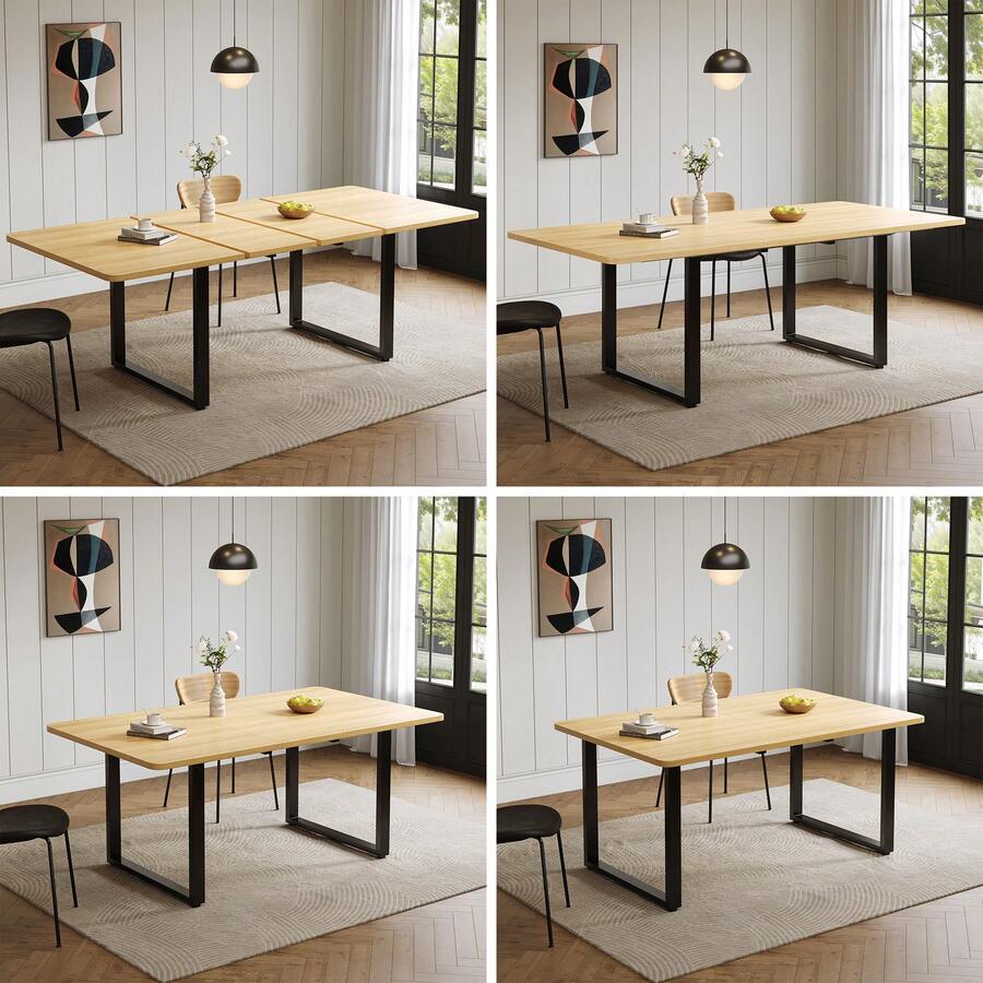 140/180/220cm Extendable Dining Table, 6-10 Seater MDF Kitchen Table, Modern Large Dining Table With Heavy-Duty Extension Runners, 100kg Load Capacity - Oak - View 1