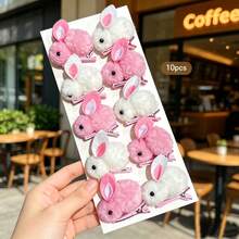 10 buah Jepit Rambut Kelinci Plush Lucu Warna Putih + Merah Muda, Cocok untuk Aksesori Rambut Penggunaan Sehari-hari - MultiWarna - View 11