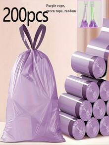 200/100pcs Kantong Sampah Tali Serut Tebal dan Tahan Lama - Kantong Sampah Polietilen Portabel, Cocok untuk Dapur, Kamar Mandi, Kamar Tidur dan Ruang Tamu, Penyimpanan Rumah | Desain Modis | Penutup Tali Serut, Dilengkapi Dispenser Kantong Sampah - Beraneka warna - View 9